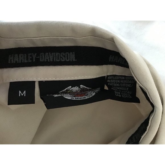 Harry Davidson Women’s Tan Striped Button Down Shirt Size Medium - Picture 4 of 5